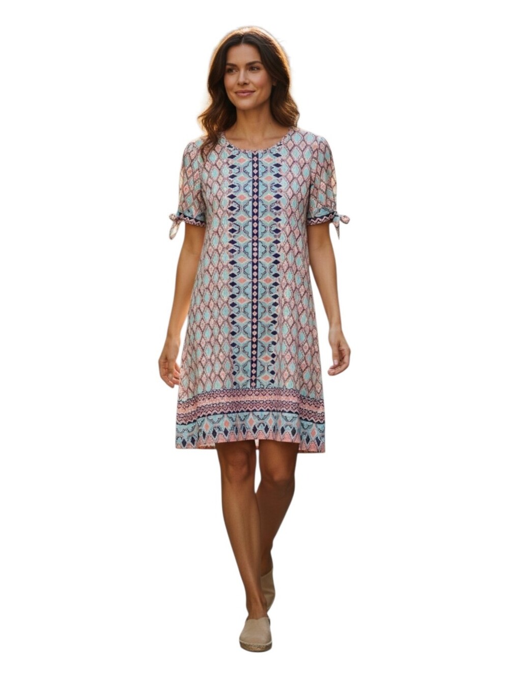 Cabana Life Womens Geoprint Tie Sleeve Resort Beach Travel St Barts Dress Large